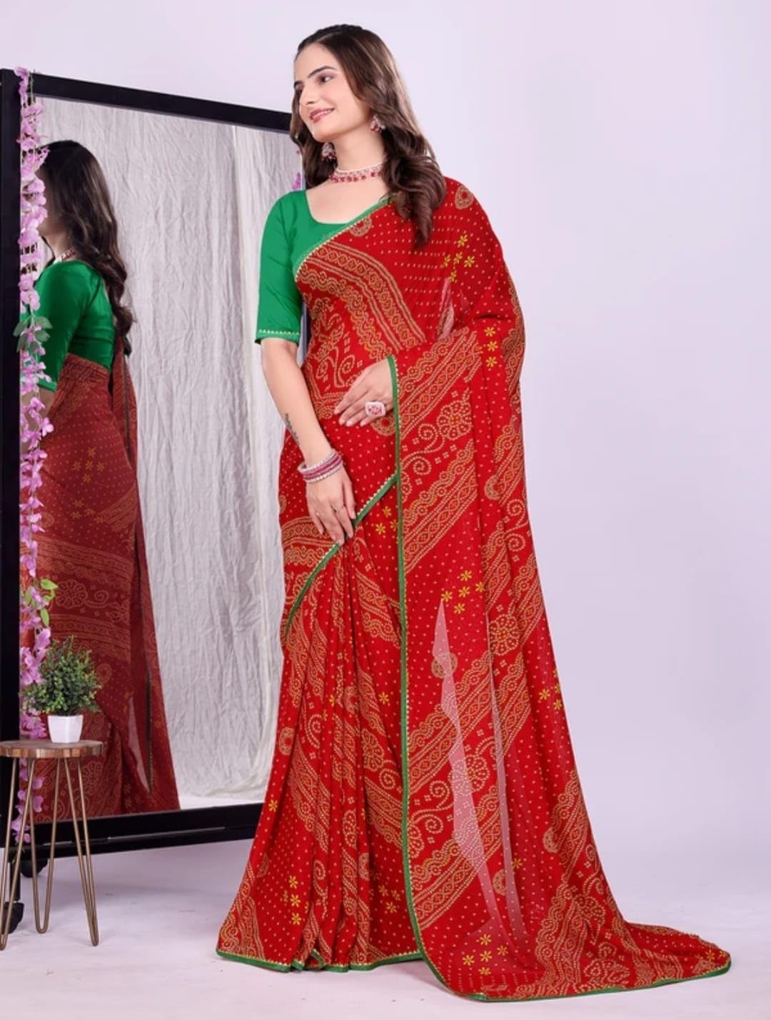 Bandhani Saree Red Colour Printed Saree D N = 01-image-10