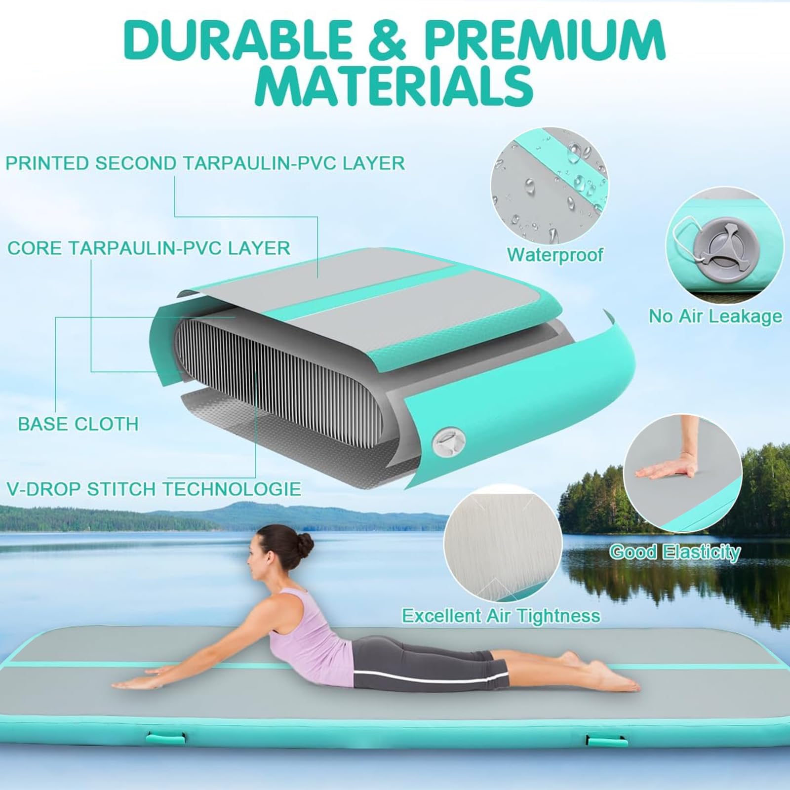 Air Matte Track, Gymnastikmatte 3/4/5/6m Turnmatte Aufblasbar Tumbling Matten mit Pumpe Trainingsmatte Fitnessmatte Yogamatte für Zuhause Outdoor