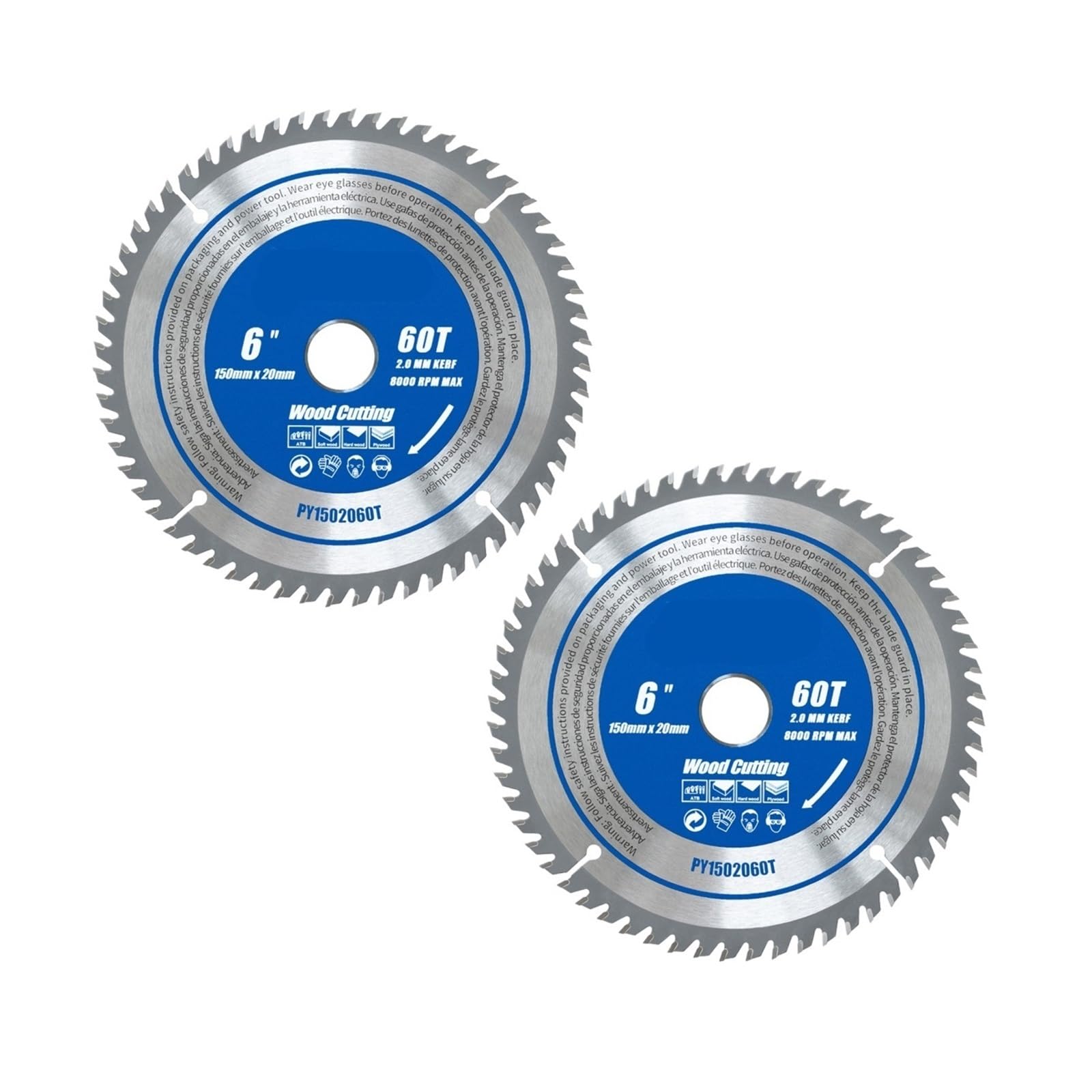 Lama for circolare TCT da 6 pollici 150 mm 60 denti con punta in metallo duro for albero 20 Taglio rapido in plastica di legno(2pcs)
