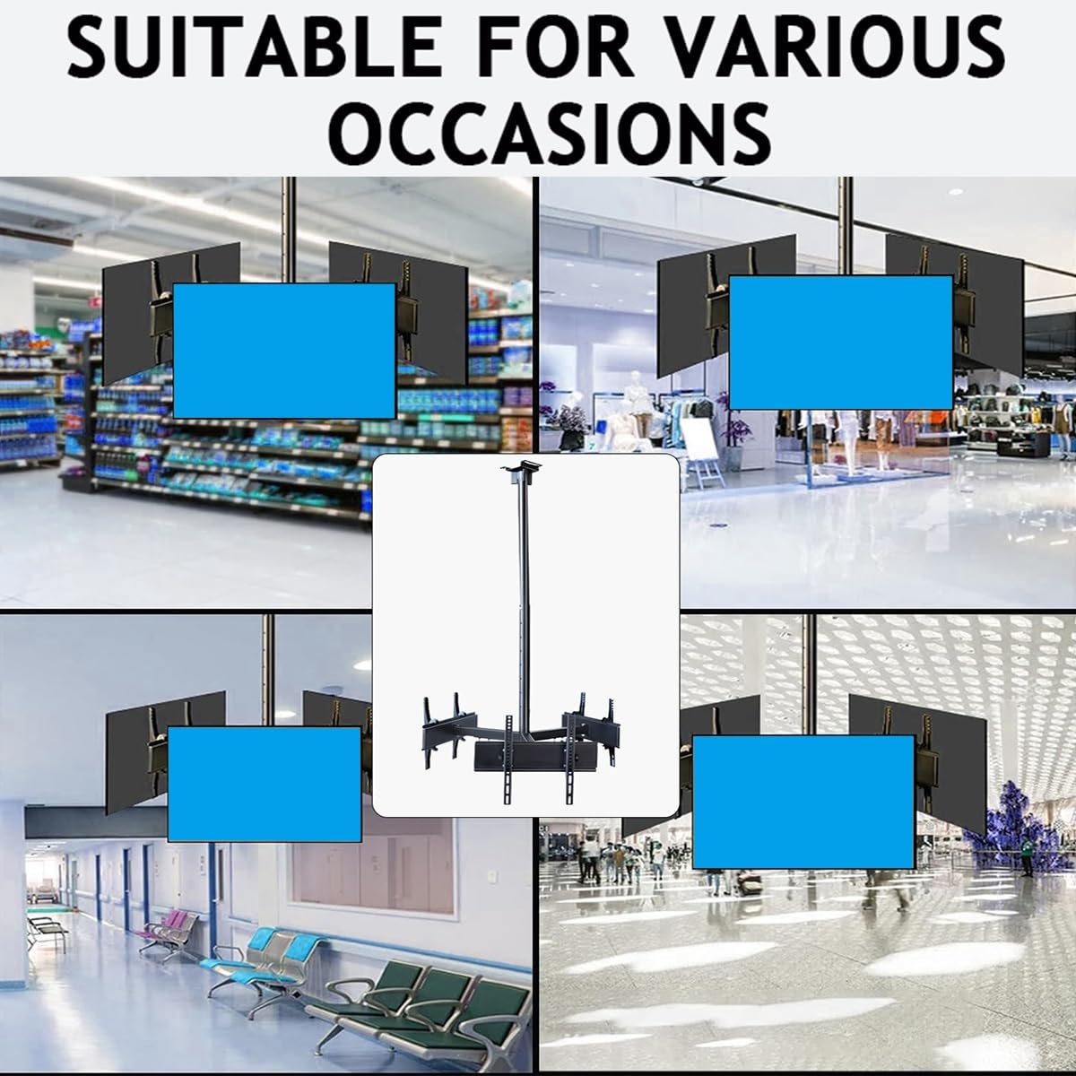 Soporte de TV de Techo de 3 Lados - Soporte de TV Colgante de Techo con 7 velocidades de Altura Ajustable, Compatible con la mayoría de televisores de 32 a 75 Pulgadas