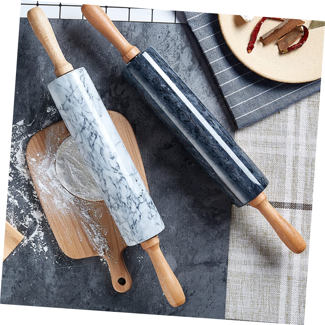 Alipis Rodillo De Mármol Mango De Madera Rodillo Para De Pizza Pasteles y Fondant Utensilio De Cocina Resistente y Decorativo