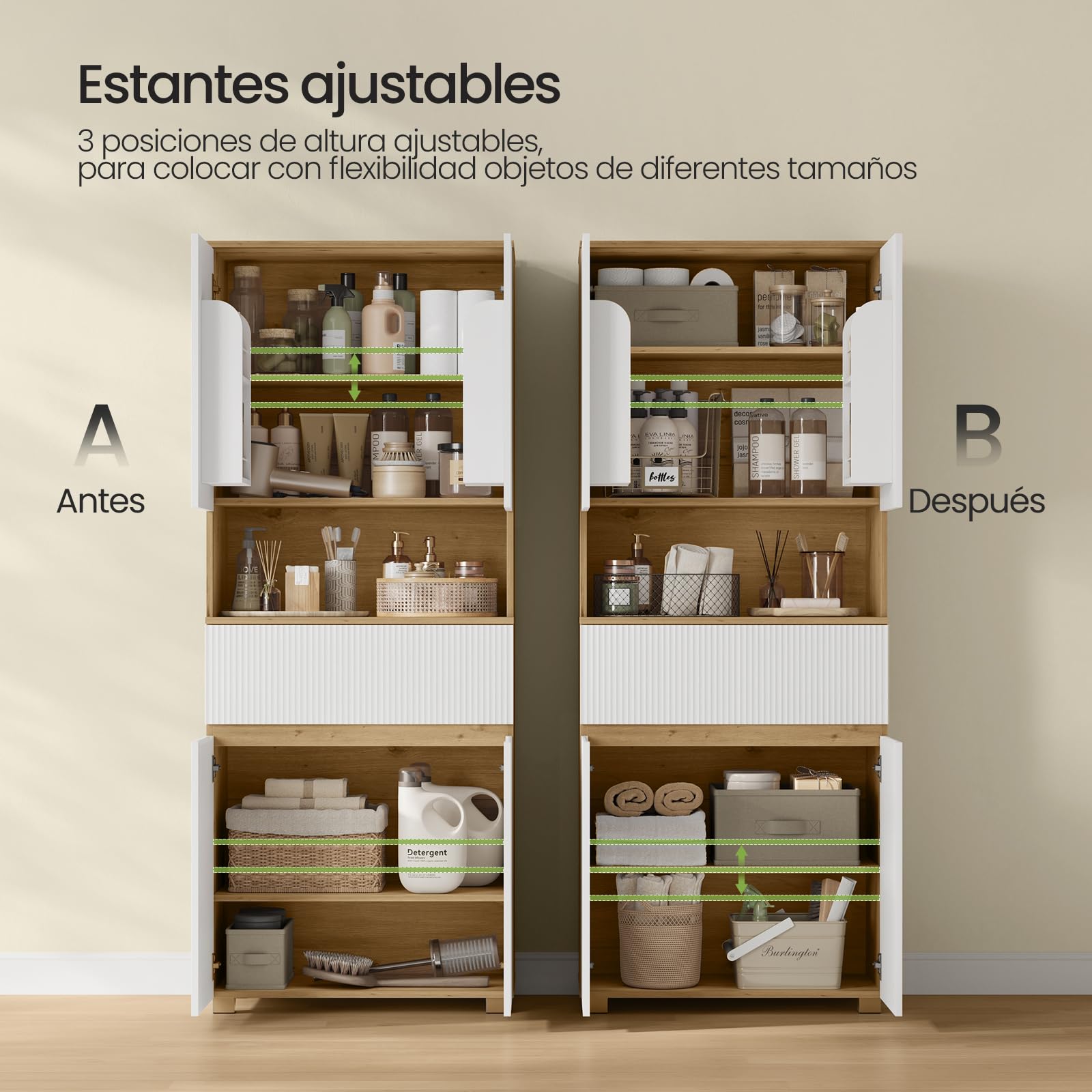 EUGAD Mueble de Baño, con Estantes Ajustables, Armario Alto, 40x70x176,5 cm