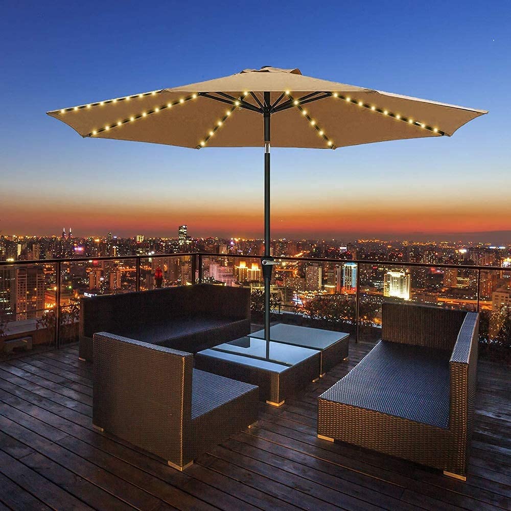 Lámpara para Sombrilla de Patio Luces Sombrilla Paraguas de patio Luces de cadena de luces Luz de poste impermeable para sombrillas de patio 8 modos de brillo Paraguas al aire libre impermeable con p