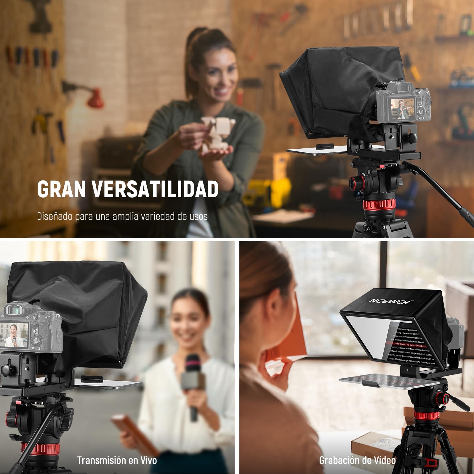 NEEWER Basics X12B Teleprompter Elevable Aleación Aluminio 12", Compatible con iPhone iPad Tablet Phone Camera, Sin Ensamblaje/Remoto & App Control, paño de Limpieza, para Curso Online Streaming Live