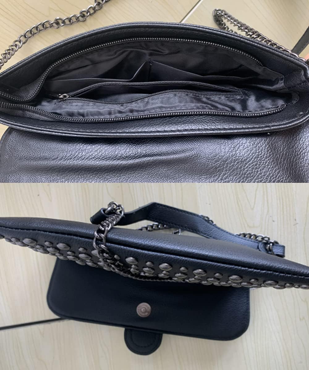 Women Ladies Punk Rivet Purse Satchel PU Leather Shoulder Crossbody Top-handle Bag Tote Handbag Black - Image 6