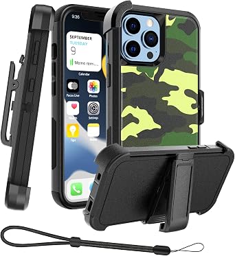 Unitedtime for iPhone 13 Pro Case Magnetic Compatible with MagSafe with Belt-Clip Holster, Rugged Shockproof Military Grade Tough Bumper Phone Cover Heavy Duty Camouflage