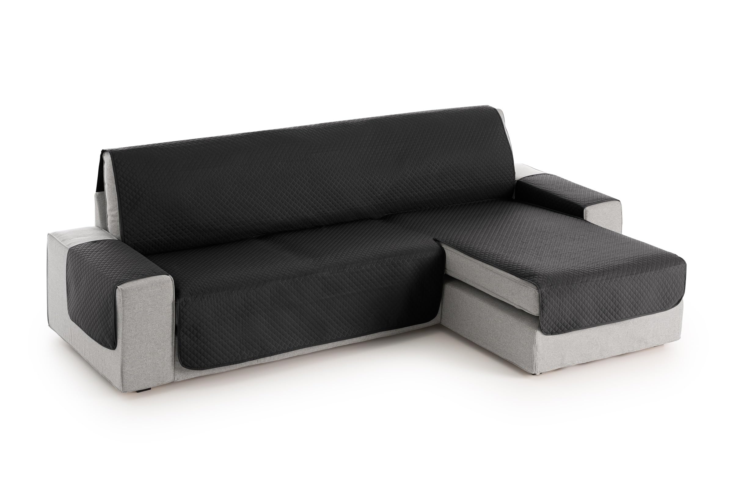 Textilhome Copridivano 3 Posti con Penisola Destro Adele – Trapuntato Reversibile Universale Nero | Copri divano Angolare 200 cm, Salvadivano Antigraffio per Gatti, Antimacchia