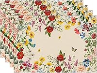 Artoid Mode Vintage Floral Spring Placemats Set of 4, 12x18 Inch Washable Table Mats for Dining, Holidays & Parties