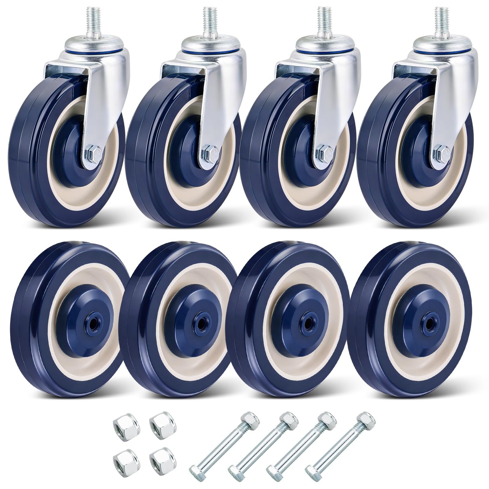 Kit di 8 ruote di ricambio da 5" per carrelli della spesa, ruote silenziose in TPU con cuscinetti a sfera per carrelli da supermercato, set di ruote per carrelli con ferramenta - Ruote piroettanti f