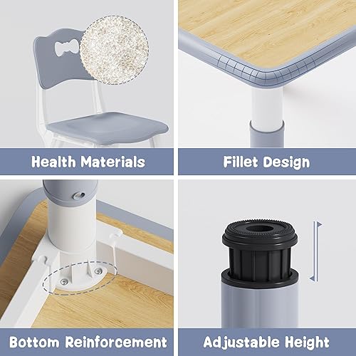 Miniatura 6 de Brelley - Juego de mesa y 2 sillas para niños y niños pequeños, con altura ajustable, escritorio para graffiti, para el aula, guardería, hogar,