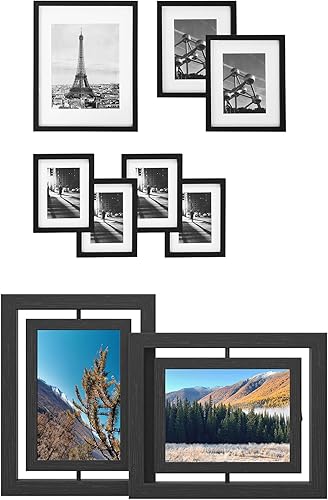 SONGMICS Paquete de marcos para fotos, juego de 7 con juego de 2, negro y negro URPF37BK y URPF258B01