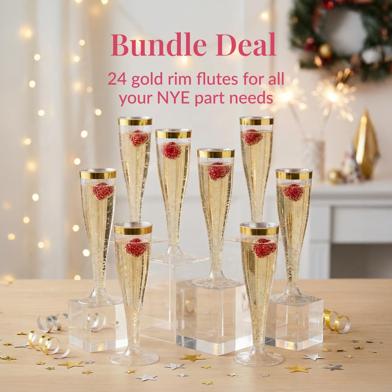 Prestee Set of 24 Plastic Champagne Flutes with Gold Rim - 4.5 oz - Shatterproof Disposable Glasses for Weddings, Cocktail Parties, and Outdoor Celebrations - Image 4