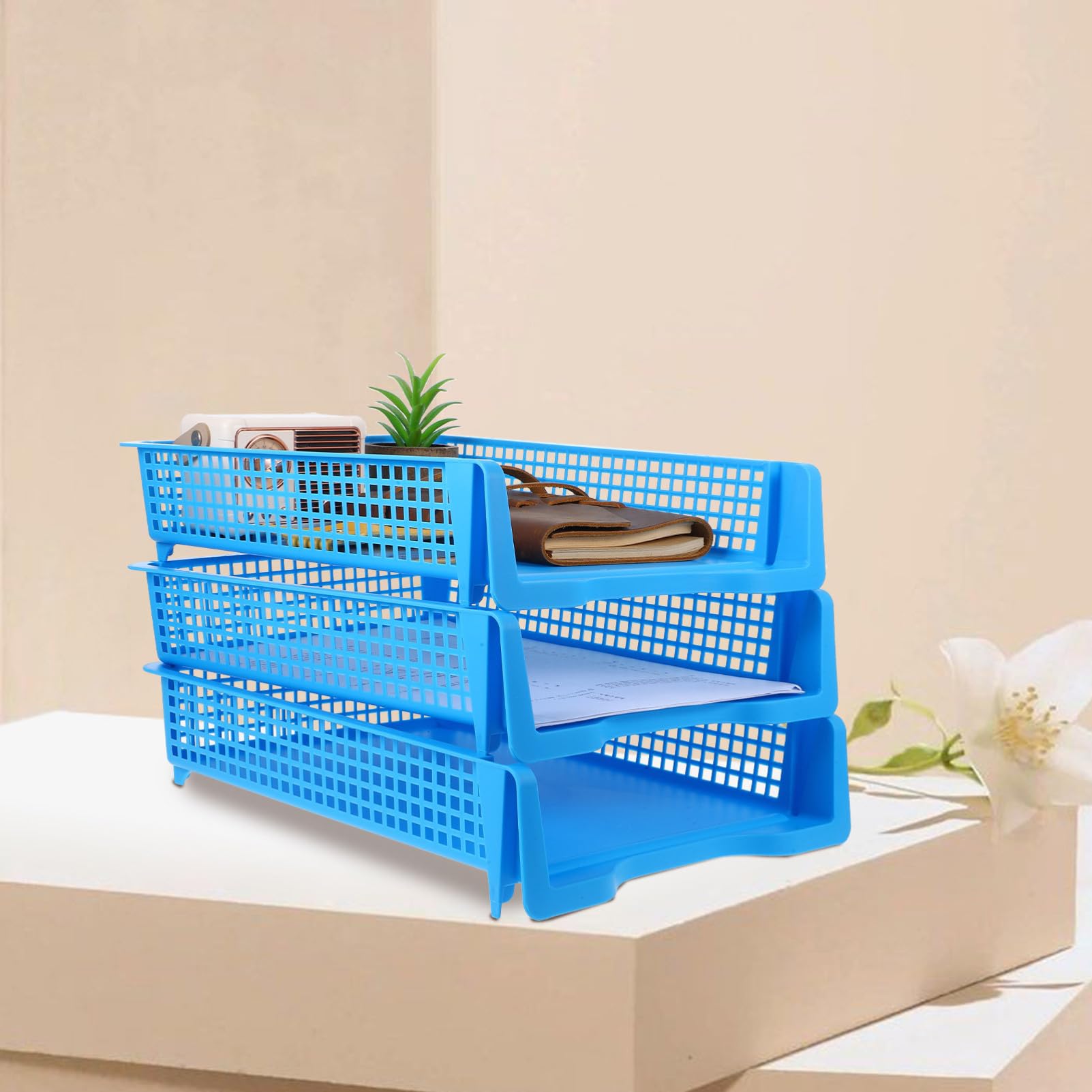Set 3 Vassoi Impilabili Organizer per Documenti Versatile e Compatto per Scrivania in Plastica per Ufficio e Spazio di Lavoro Moderno
