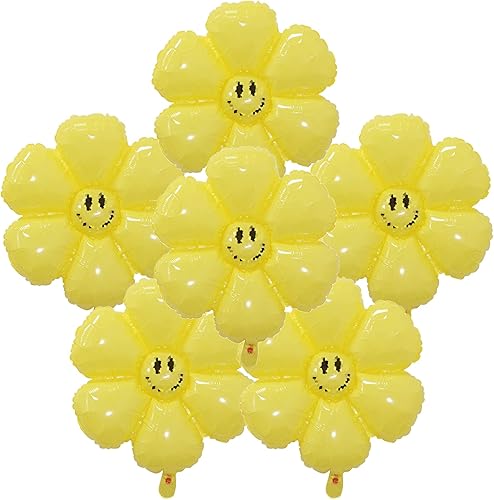 6 globos de margaritas con cara sonriente, decoración de fiesta, globo de flores, decoración de cumpleaños, boda, aniversario, fiesta (verde)