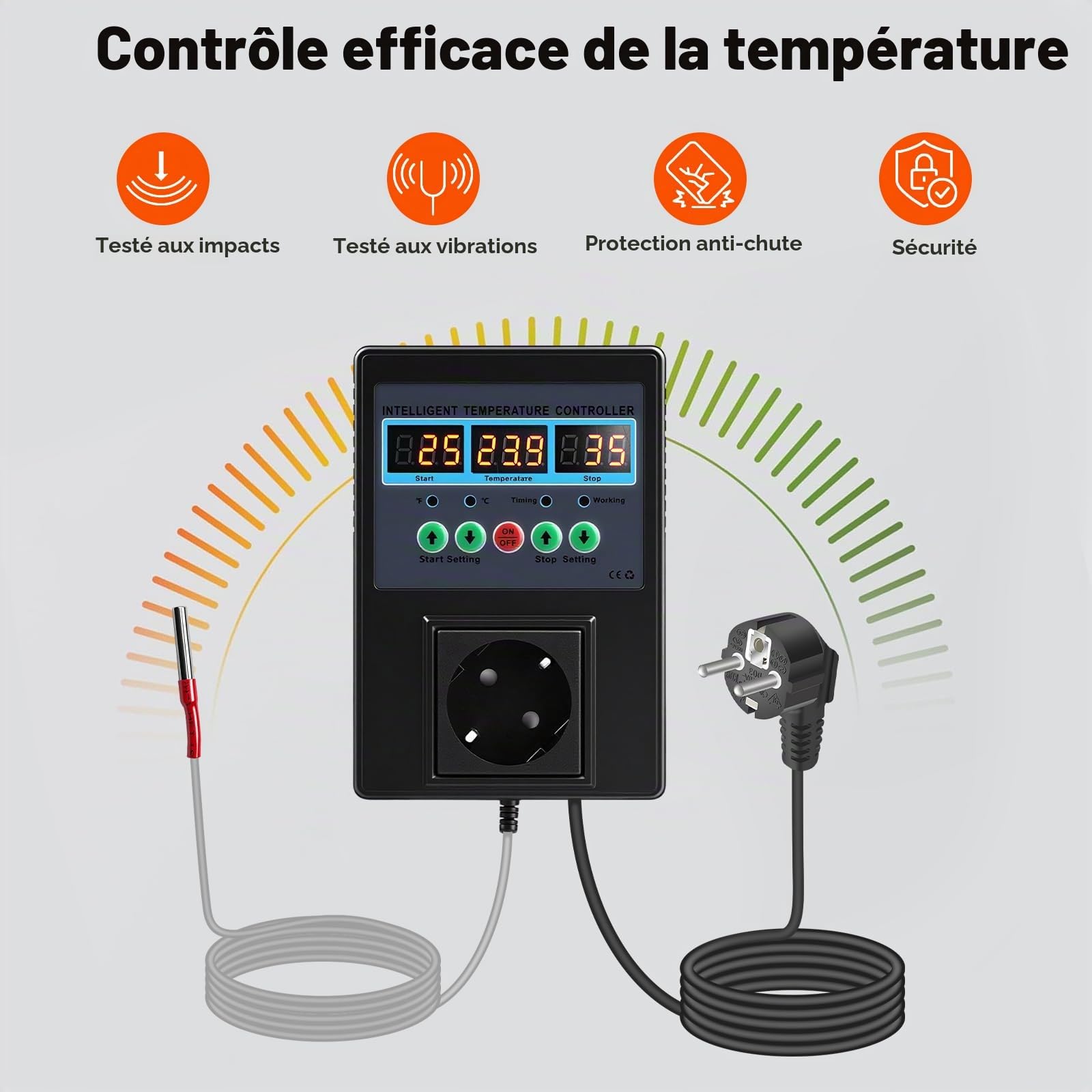 Régulateur de Température Numérique Thermostat Chauffage Refroidissement Module de Contrôleur de Température prise Thermostat Chauffage pour Terrarium,Reptile,Incubateur,Serre (EU)