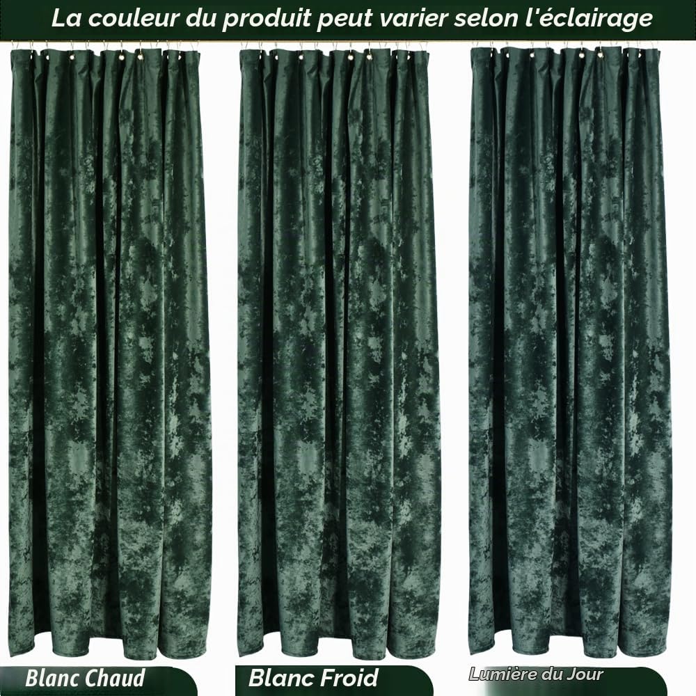 TAMGHO Rideau de Douche en Velours écrasé de Luxe avec 12 Crochets dorés – Rideau de Douche en Tissu épais imperméable pour Salle de Bain – Vert foncé – 183 x 183 cm