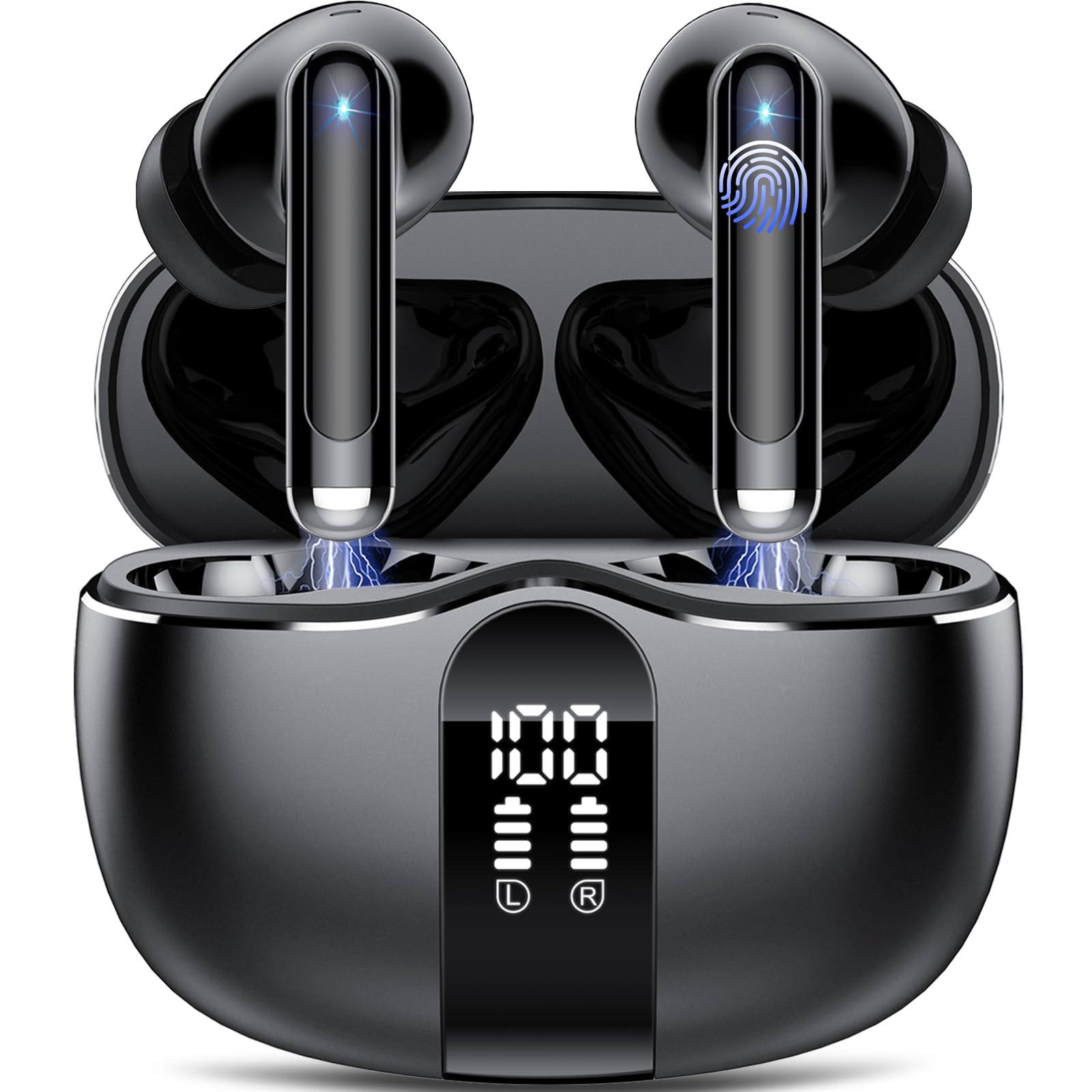 Tukio Cuffie In-Ear, Cuffie wireless con altoparlanti stereo hi-fi da 14 MM, durata della batteria di 40 ore con vano di ricarica a LED, uffie di qualità sonora leggere, portatili