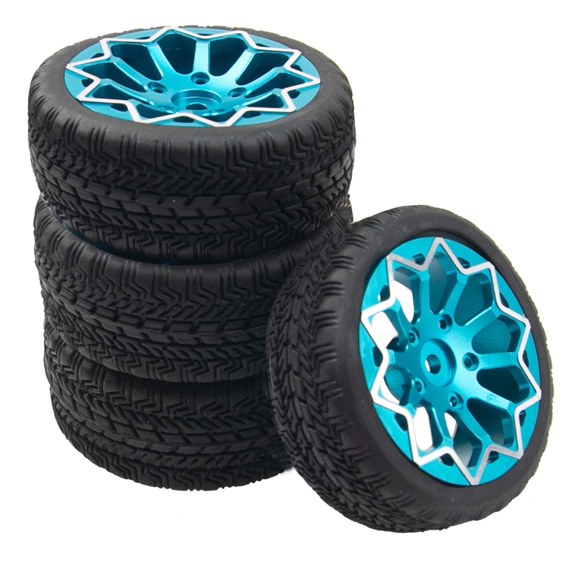 ShareGoo Metal Wheel Rims with Rubber Tire RC 12mm Hex Compatible with HSP Tamiya Kyosho RedCat Sakura WLtoys 1/10 RC On-Road Racing Touring Car (Blue