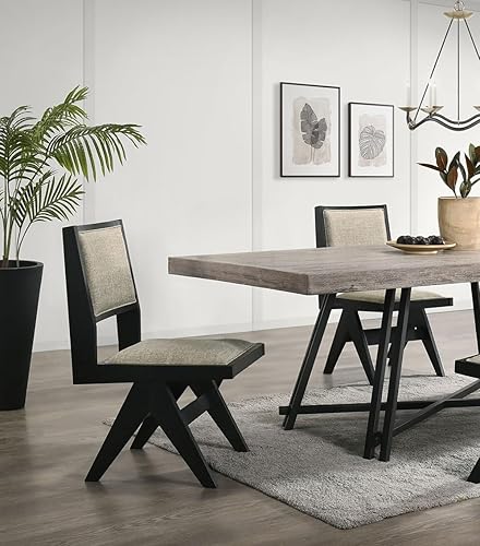 Miniatura 2 de Contemporary 2pc Dining Arm Chairs Set for Room Table & Seating Kitchen Chairs Fabric Upholstered Plank Arms Oak Veneer Rubberwood,Black-2set