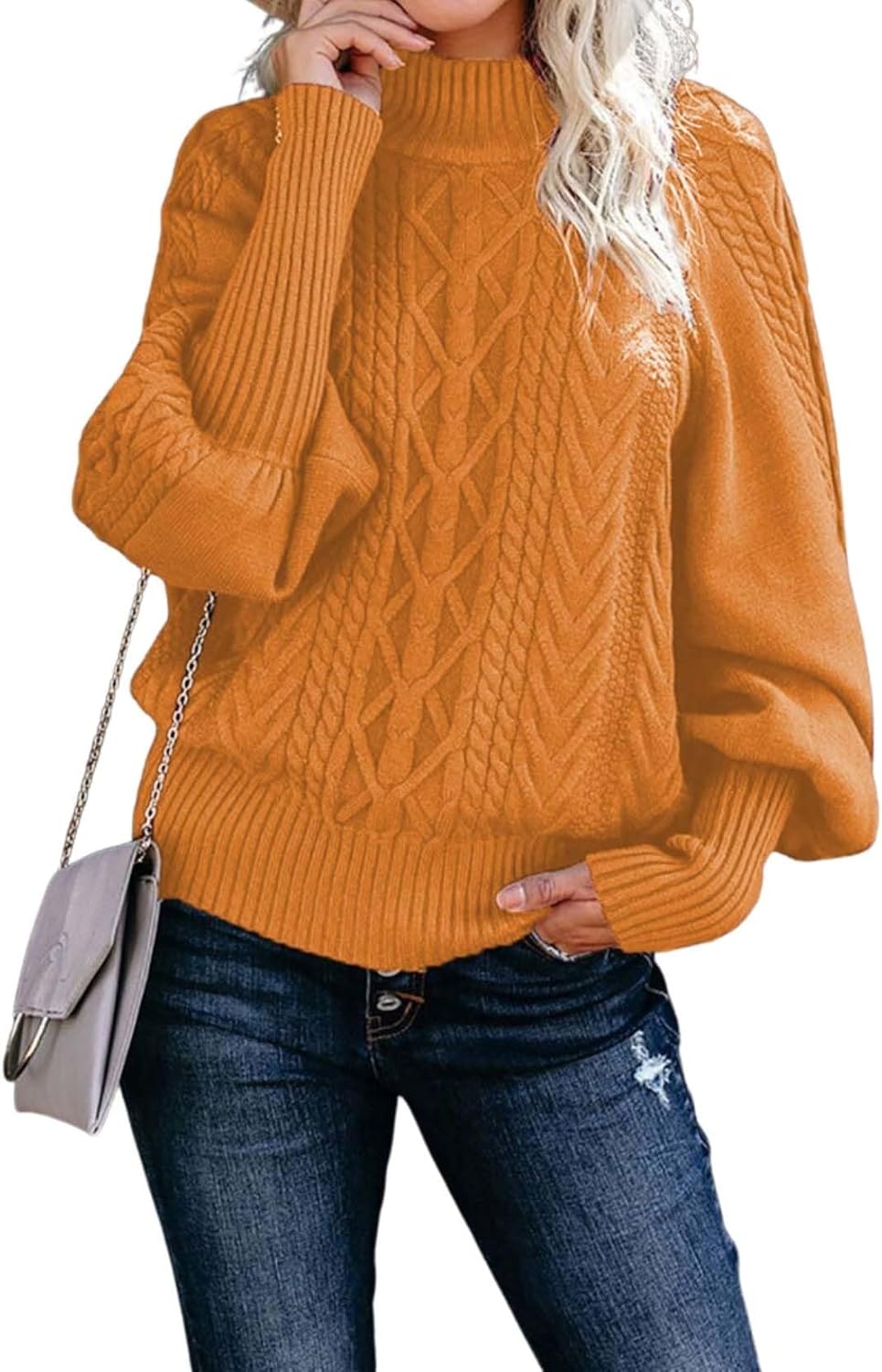 2025 Womens Turtleneck Line Knit Sweater Oversized Long Sleeve Pullover Cozy Fall Fashion Casual Loose Cozy