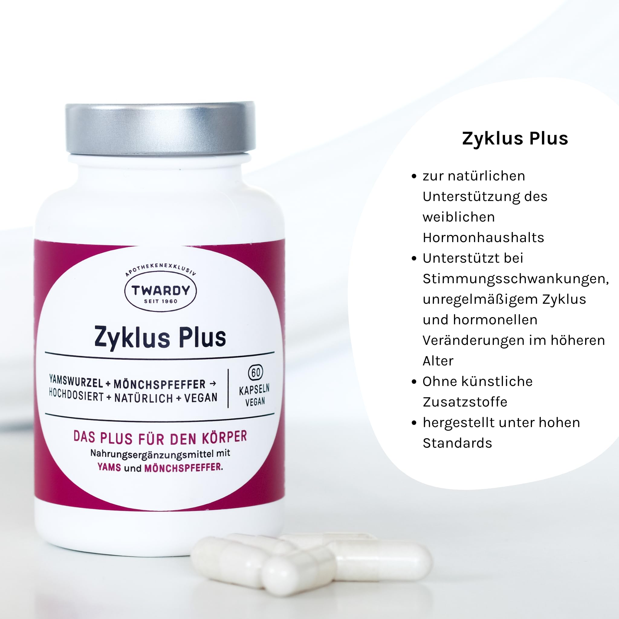Astrid Twardy Zyklus Plus Kapseln – Mit Yamswurzel & Mönchspfeffer – 100% vegan, ohne Zusatzstoffe – 2x60 Kapseln