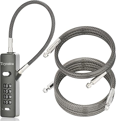 Cerraduras de cable con combinación, cerradura de combinación de 4 dígitos con 3 cuerdas de bloqueo trenzadas de acero reemplazables, portátiles