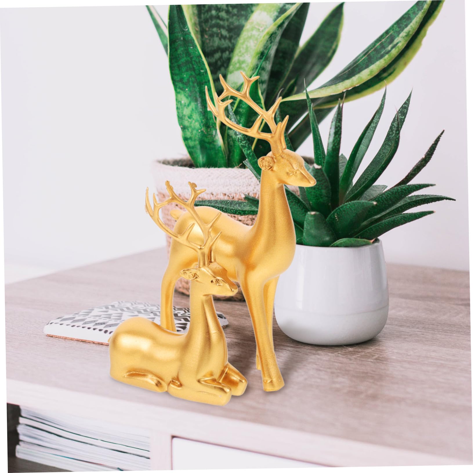 2stücke Harz Rentier Skulptur Elch Figur Weihnachten Deko Bürotisch Wohnzimmer Outdoor Ornament