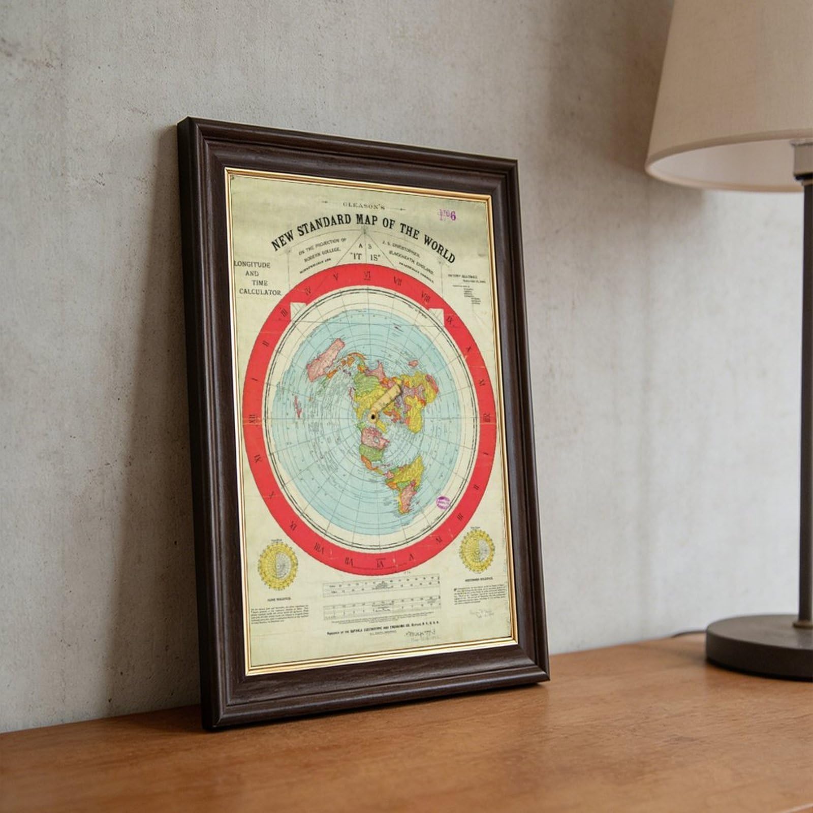WCYB Alexander Gleason - Carte du monde standard - 1892 - Impression sur toile - Décoration murale pour bureau - Cadre à suspendre - 30,5 cm de long x