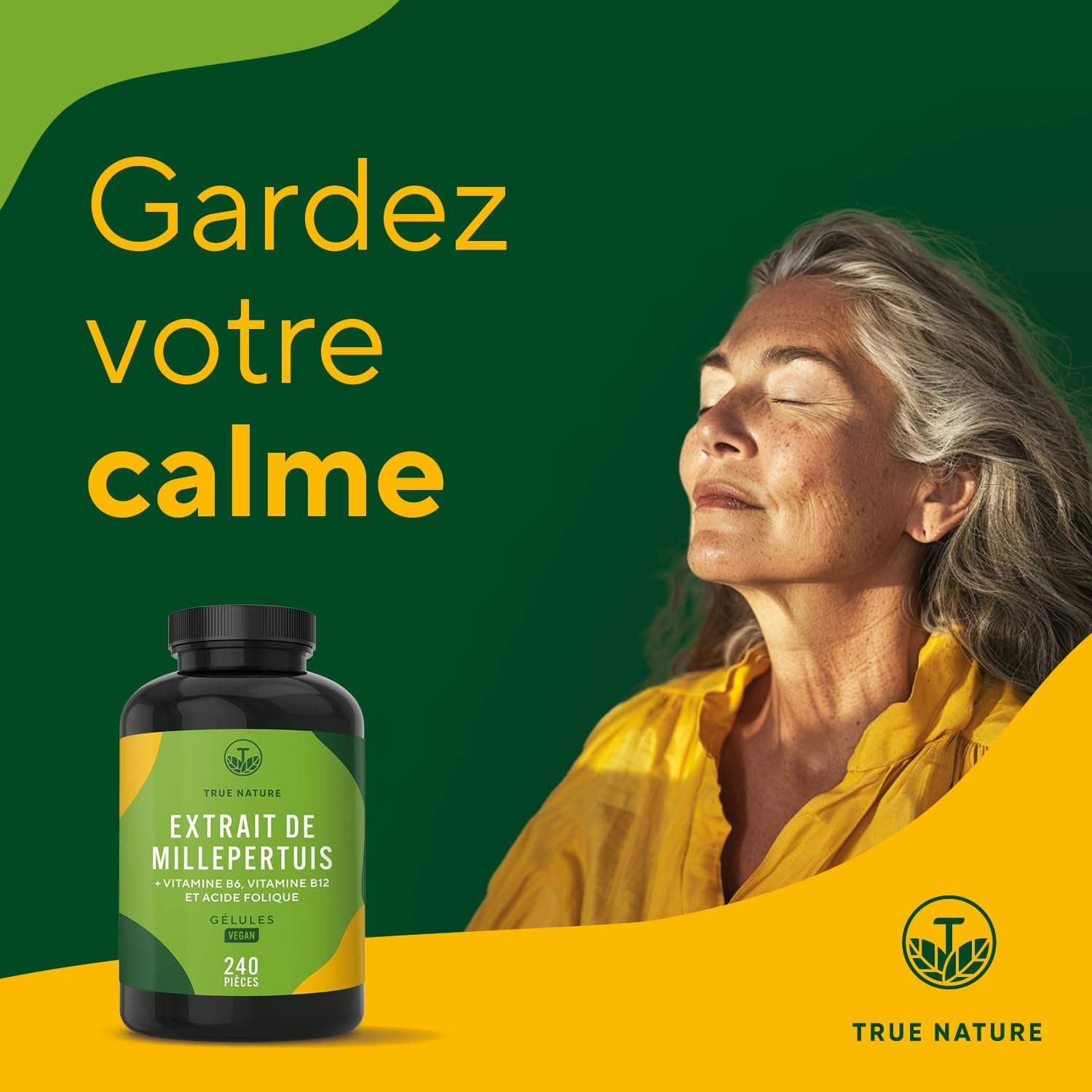Millepertuis - 5000mg (10:1) par unité | 240 Gélules pour 8 Mois | Bonne Humeur, Anti-Stress & Sommeil | + Vitamines B6, B12 & Acide Folique | Sans Additifs, Gluten & Lactose | TRUE NATURE