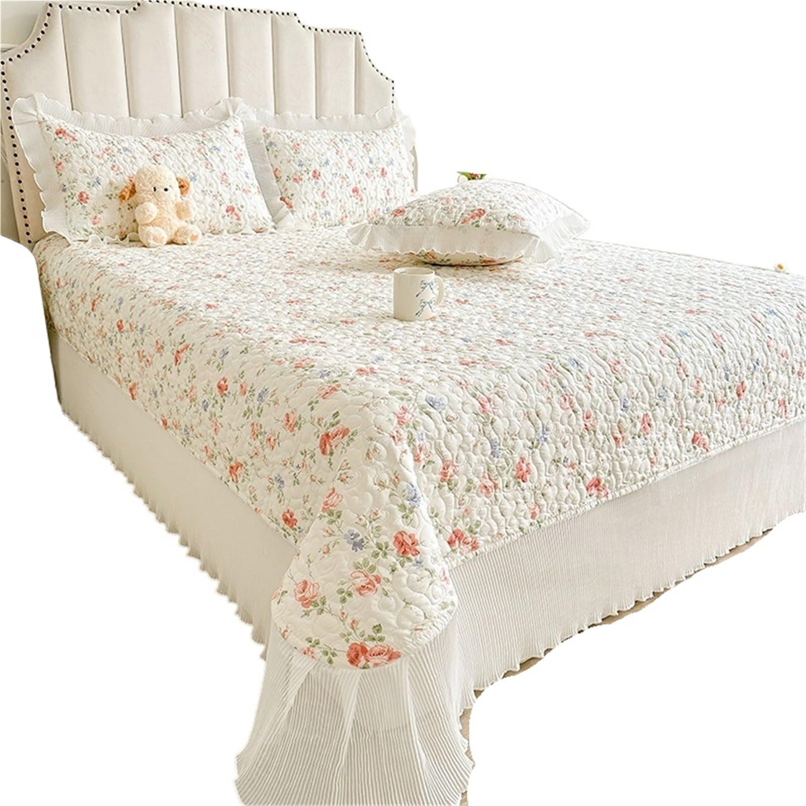 DAJGRHE Bedspread Cotton Lace Bed Cover Linen Quilted Bedsheet(Color4,265x245cm 1pc)