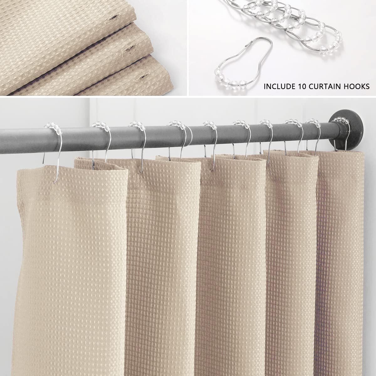 SPXTEX Beige Shower Curtains 84 inches Long Waterproof Fabric Farmhouse Modern Rectangle Textured Shower Curtains with Hooks for Bathroom Decorative Shower Room 72" W X 84" L