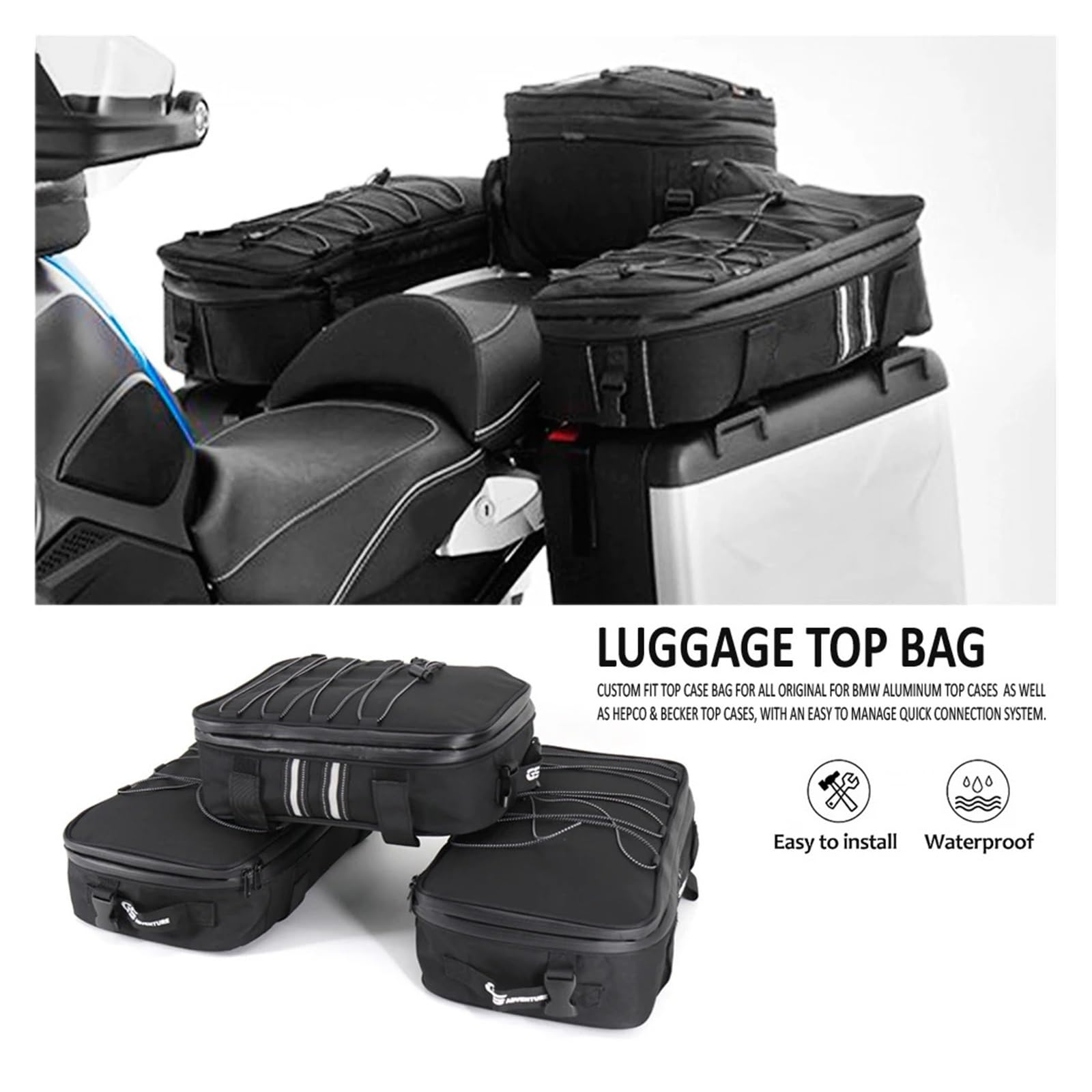 Bagaż 3 szt. Zestaw toreb na bagaż motocyklowy, dodatkowe torby, pasują do BMW GS 1200 LC Adventure 2013-2017 R1250GS R1200GS Adventure Top Pack Fashion (2 torby boczne)