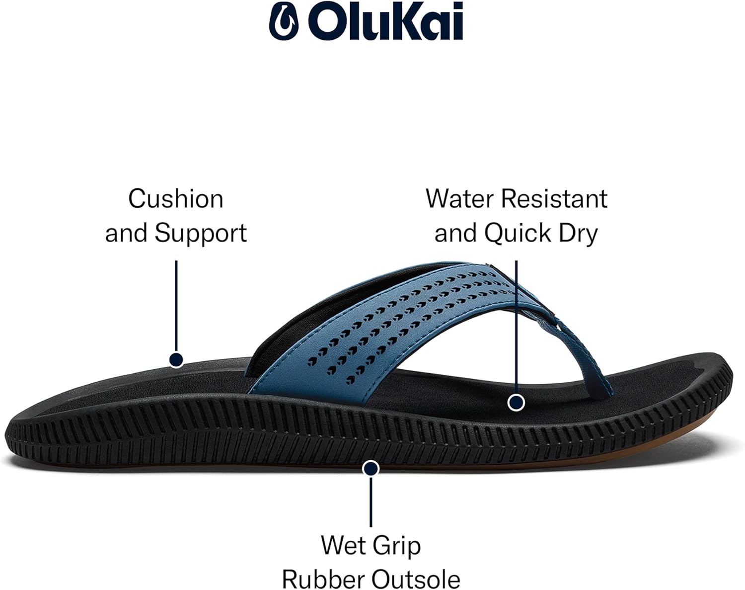 OLUKAI Ulele Men's Beach Sandals, Water Resistant Flip Flops, Arch Support & Comfort Fit, Lightweight & Durable, Enhanced Grip & Traction - Image 3