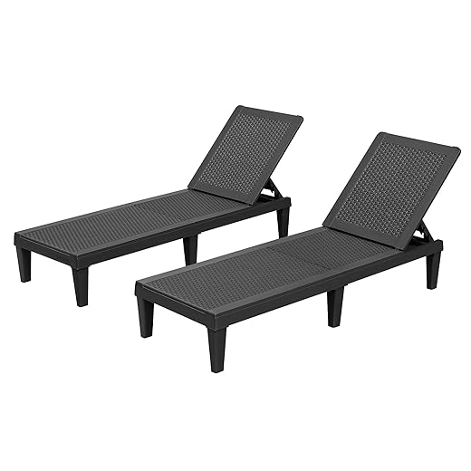 Homall Outdoor Chaise Lounge Chairs Set of 2, Quick Assembly & Waterproof & Lightweight Loungers with Adjustable Back for Poolside, Beach, Garden and Yard (Taupe)