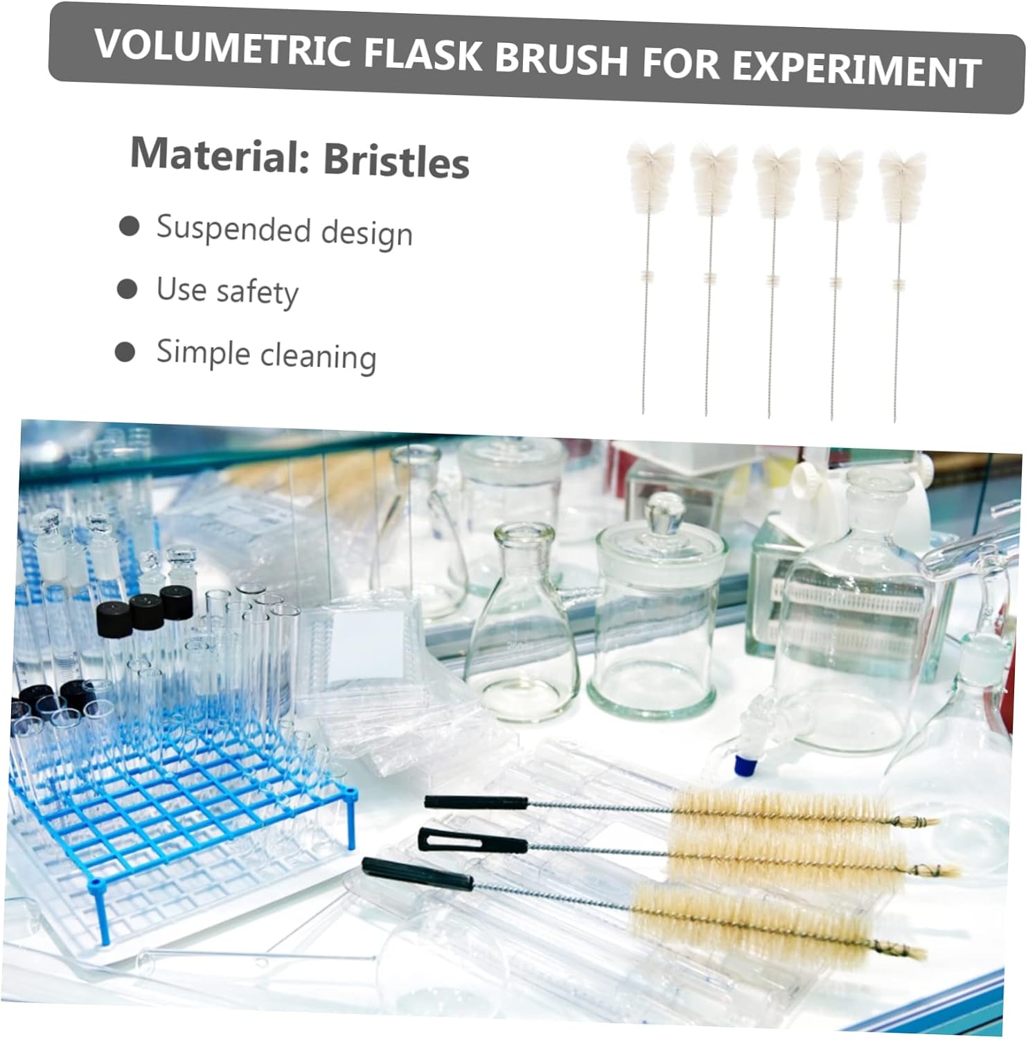 10 pcs volumetric Bottle Brush Cup Cleaning Tool Laboratory Flask Bottle Cleaner Glass Vial Brush Tube Long Bottle Brush Hair Long Handle Drink Bottle