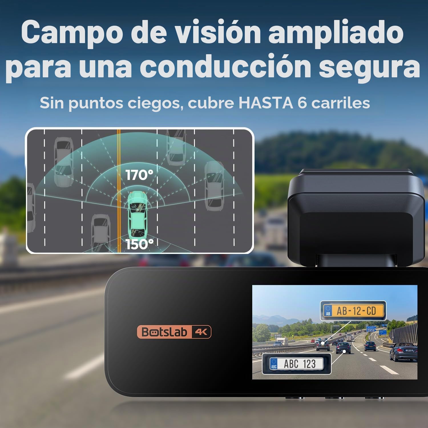 BOTSLAB Starvis 4K - Cámara de salpicadero para coche (parte delantera y trasera, WiFi, GPS, ADAS, control por voz, tarjeta gratuita de 64 GB, visión nocturna, WDR, IPS de 2,45", vigilancia de