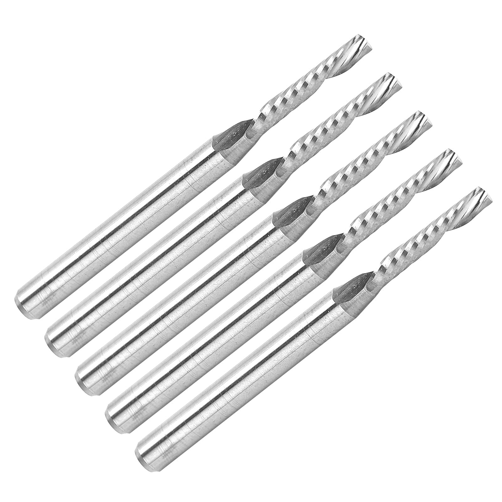 Marhynchus Frezy Spiralne Frez Jednoostrzowy ze Stali Wolframowej 3,175 X 2 X 12 38 Mm Frezy CNC Polerowane na Lustro 5 szt. do Rzeźbienia w Drewnie, Frezowania i Grawerowania