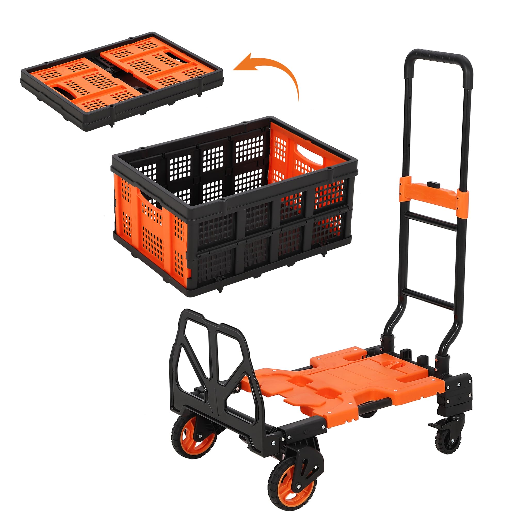Carretilla Plegable De Alta Resistencia con Capacidad De 330 LB. Plataforma Portátil con Cesta Plegable, Asa Retráctil, Cuerda Elástica y Ruedas De Goma. Ideal para Mudanzas, Equipaje y Oficina.