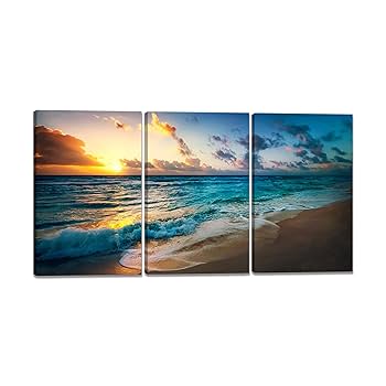 新品　ガラス　壁掛け　アートパネル ポスター　3PCSセット 自然風景　絵画 Amazon.co.jp: 海 アートパネル 海 風景画 海の絵 3枚 写真 太陽