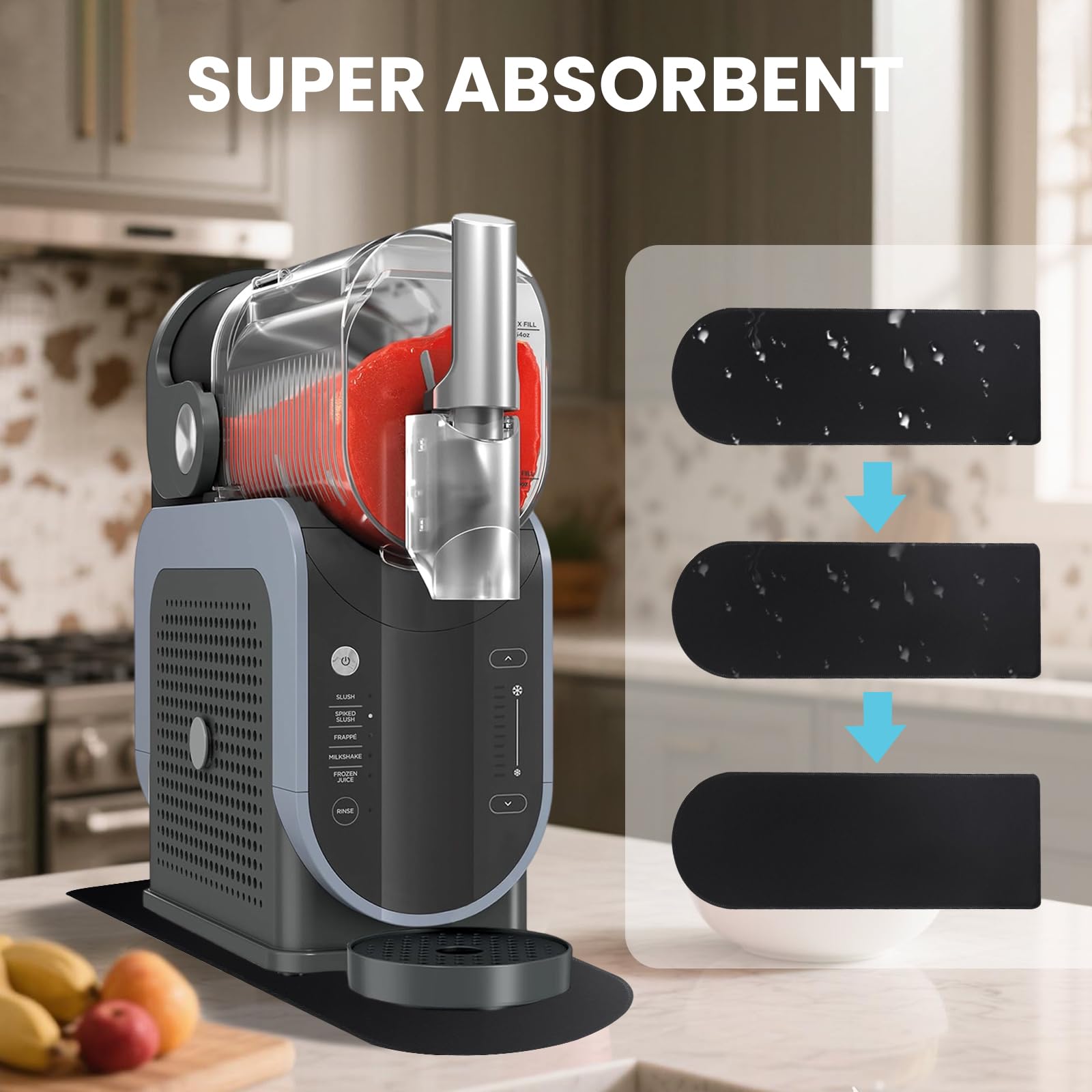 Pad per Macchina Ninja Slushie FS301EU e KLAMER Slush Tappetino Scorrevole, 46 cm x 17 cm, Assorbe le Macchie d'acqua, for Coffee Machines, Blenders, Juicers, and Kitchen Appliances (nero)