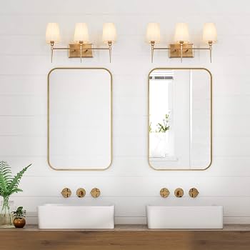 Luminaire Vanité Salle De Bain 3 Lights | Applique Murale Dorée Avec Abat-jour Verre Ivoire | E14 Design Vintage