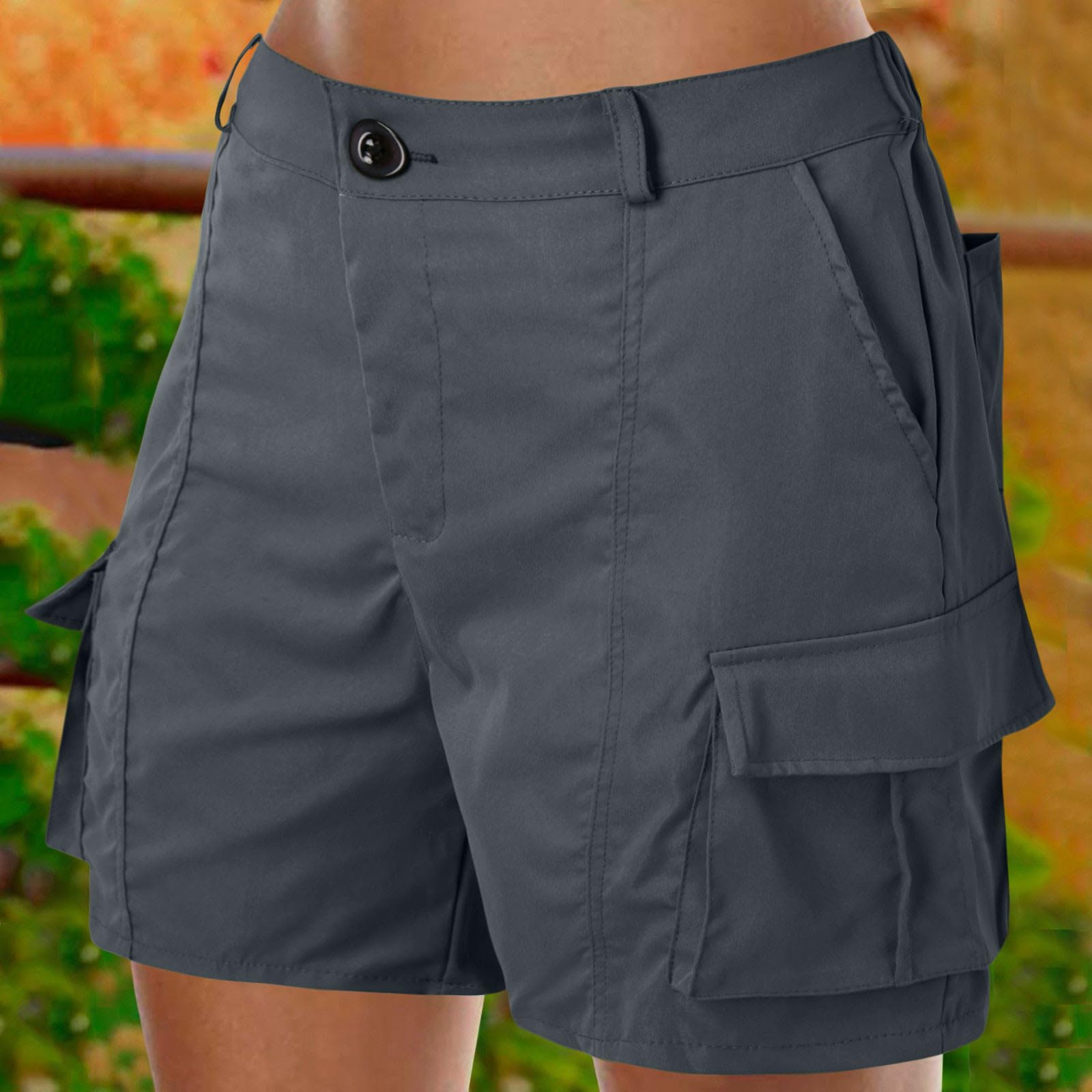 Short Cargo Randonnée Femme Été Taille Élastique, Bermuda Cargo Décontracté pour Femmes en Coton avec Plusieurs Poches Couleur Unie Short D'été Grande Taille pour Randonnée Outdoor Loisir