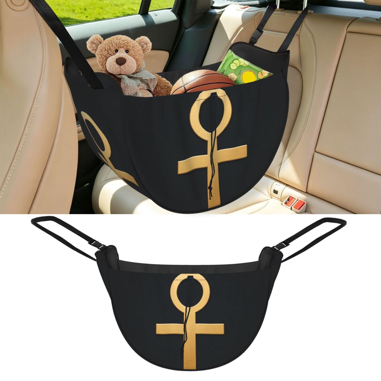 Cntdbu Black Flat Ankh Cross Car Seat Organizer-Backseat Storage Bag For Travel