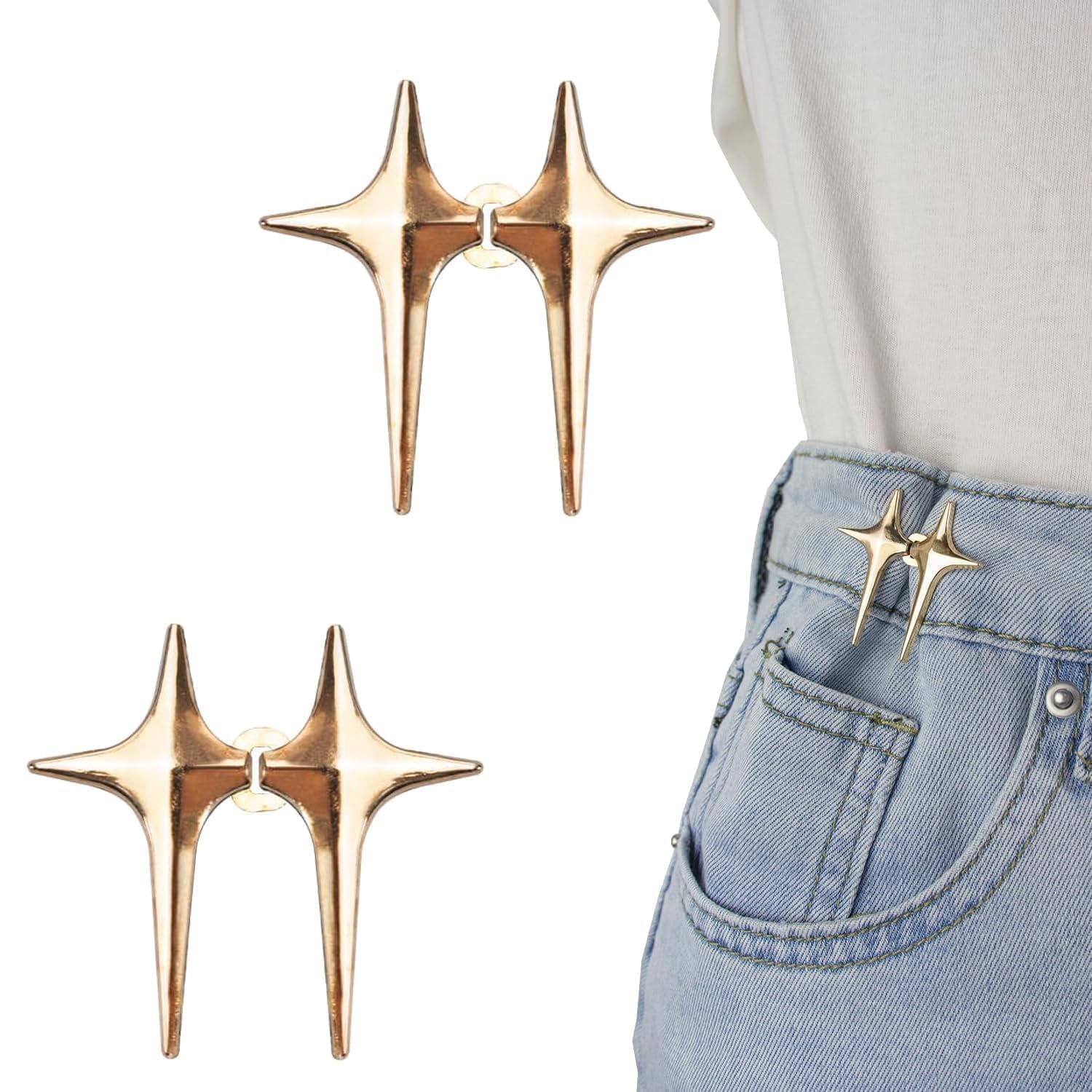 GKDAREDGKDARED Adjustable Jean Buttons (2 Sets) – No-Sew Detachable Waist Buckle Extenders for Jeans, Pants and Dresses – Instant Tightener Buttons for Loose Waistband Fit (Cross Gold)