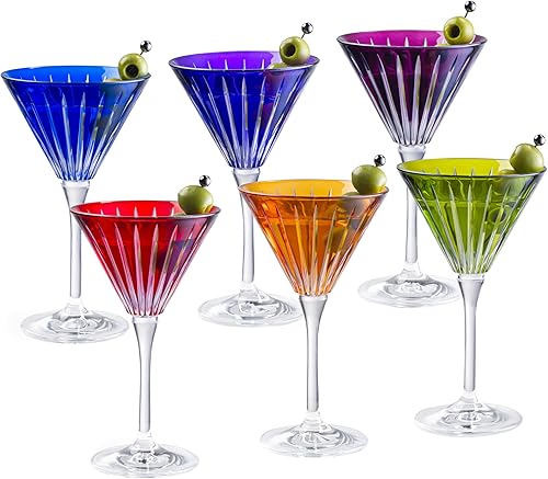 Miniatura 16 de Barski Copas de vino de colores europeos – Juego de 6 copas para vino tinto o blanco – Elegantes copas de agua para cristalería – Vasos