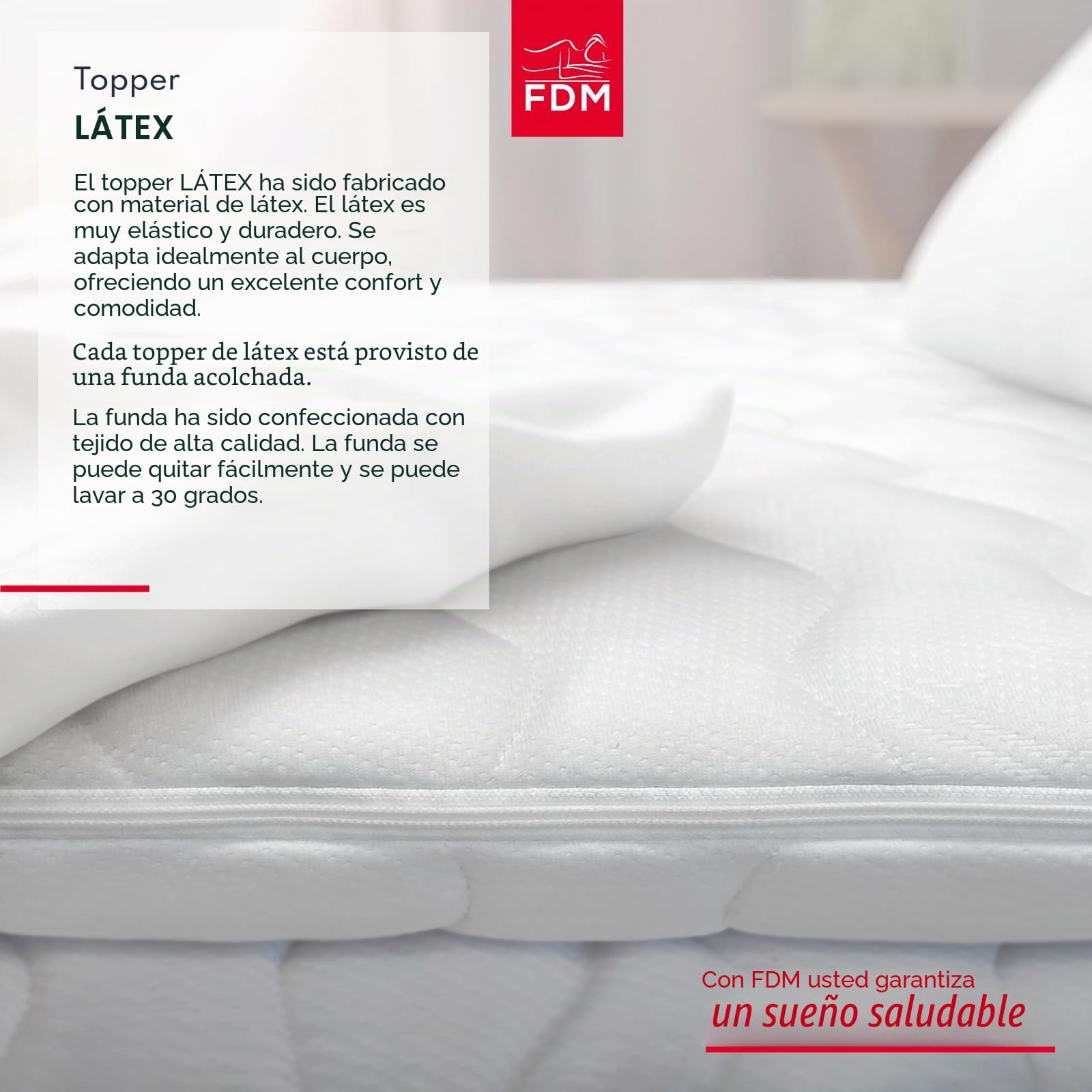 FDM Topper Látex Topper 160 x 200 cm Dureza H3 Altura Aprox. 2 cm Aprox Apto para alérgicos Öko-Tex Blanco