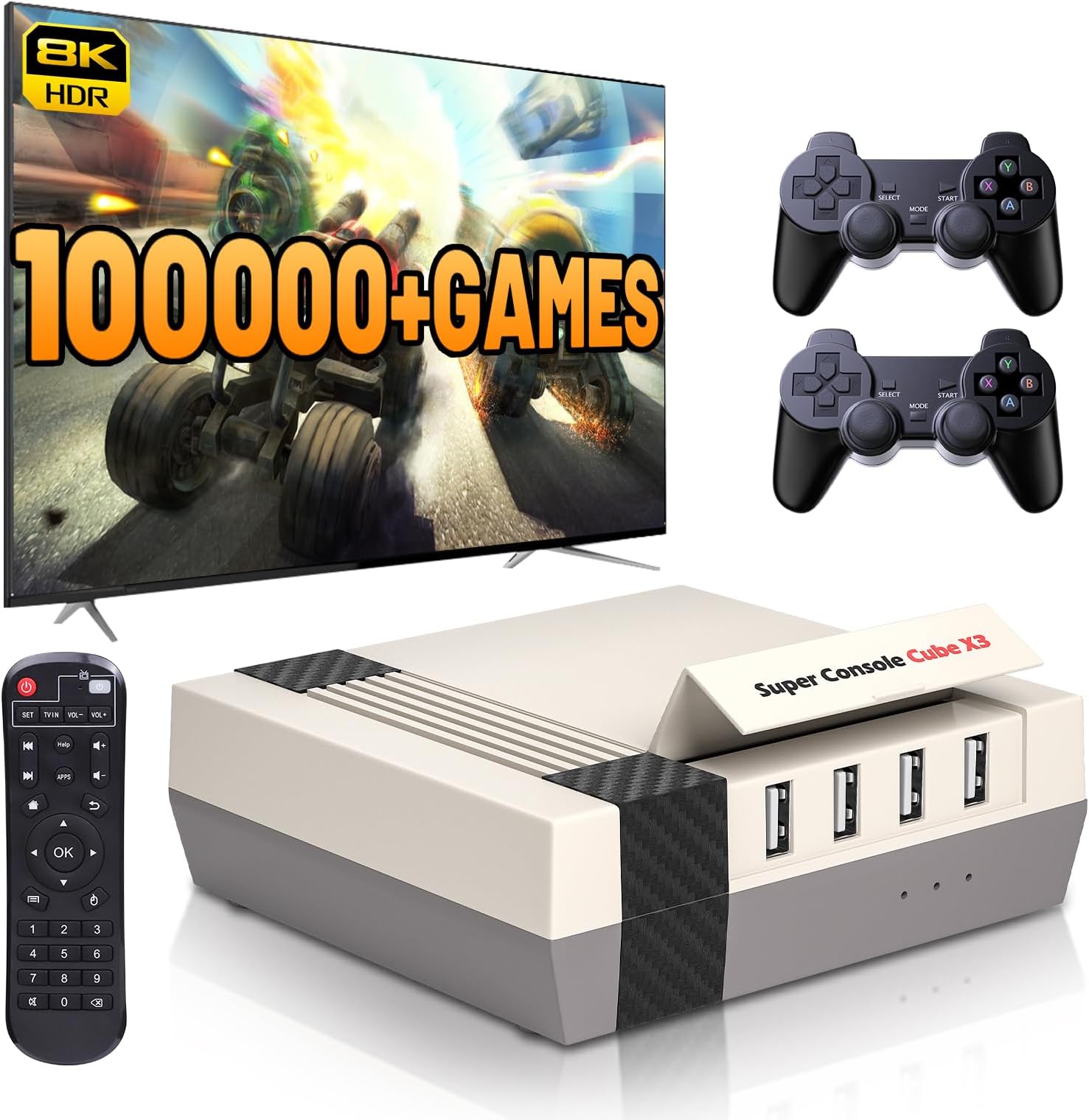 Kinhank Super Console Cube X3 Retro Game Console with 100000+ Games, EmuELEC 4.5/Android 9.0/CoreELEC 3 Systems in 1,2.4G+5G,BT 4.0,Compatible with PSP/PS1/Arcade
