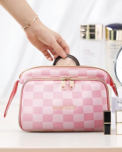 Miniatura 8 de BOOMRICH Bolsa de maquillaje para cosméticos, bolsa de maquillaje de cuero impermeable con bolsa grande de gran apertura para un fácil acceso, bolsa