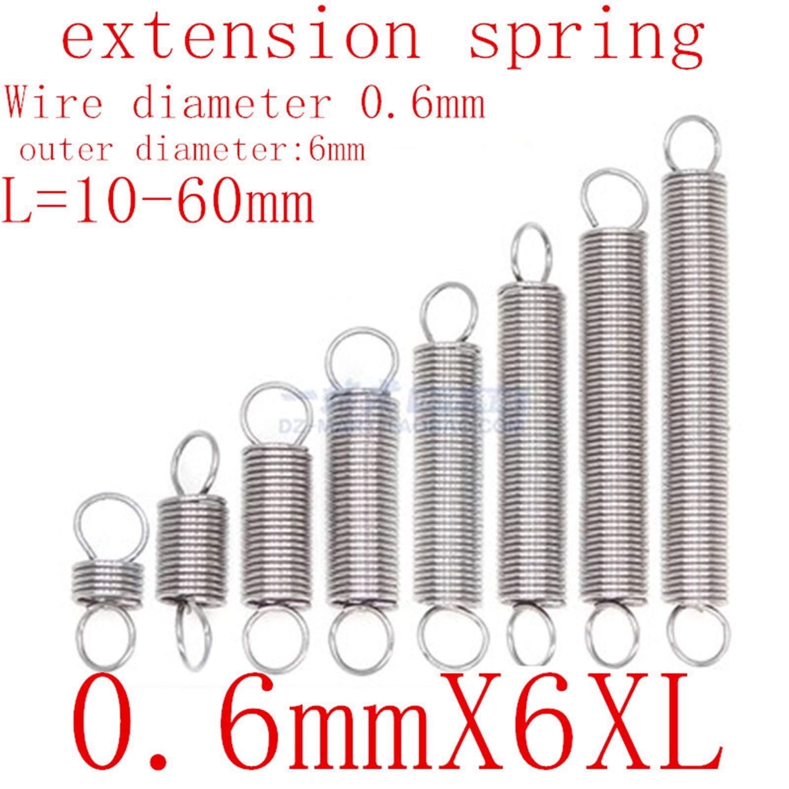 Extended Compressed Spring, 10Pcs Wire Dia 0.6mm 304 Stainless Steel Dual Hook Small Tension Spring, Hardware Accessories Outer Dia 6mm Length 15-50mm,Machinery Parts (NO.1581)(40mm)