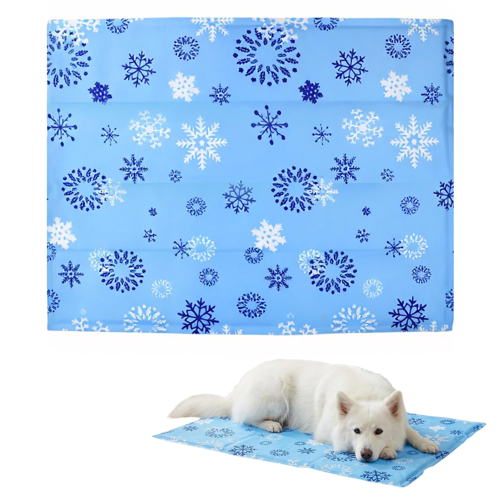 Amexo Alfombrilla de Refrigeración para Perros y Gatos 45x60cm | Manta Fría Gel No Tóxico con Patrón Copos Nieve, Colchoneta Refrescante Auto refrigerante y Resistente para Mascotas Verano